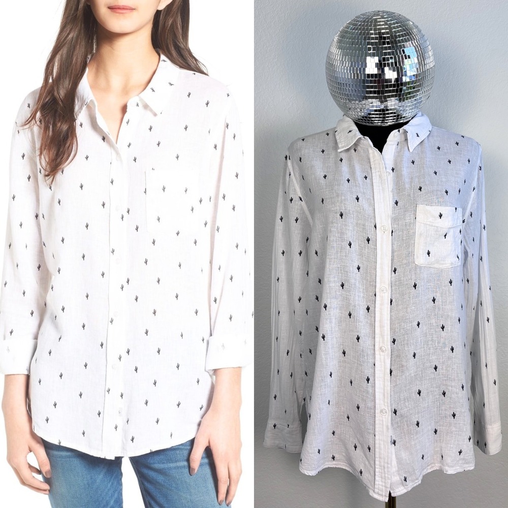 Revolve Rails Charli Cactus Linen Blend Button Down Shirt, Medium White | Desert
